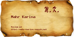 Mahr Karina névjegykártya